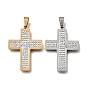 201 Stainless Steel Enamel Pendants, Cross Charms, with Rhinestone