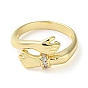 Eco-Friendly Brass Micro Pave Clear Cubic Zirconia Open Ring , Hug Hands, Long-Lasting Plated, Lead Free & Cadmium Free