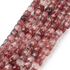 Natural Red Quartz Beads Strands, Faceted, Cube