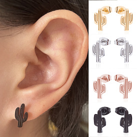 Bohemian-style stainless steel cactus earrings for a chic and minimalist look.