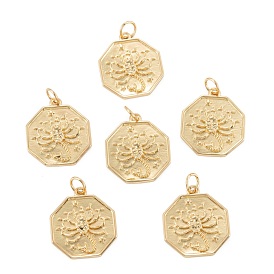 Brass Pendants, Long-Lasting Plated, Octagon with Scorpion