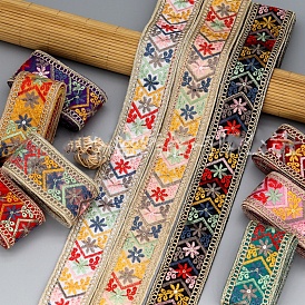 10 Yards Ethnic Style Floral Polyester Embroidery Ribbon, for Crafts Wedding Gift Wrapping