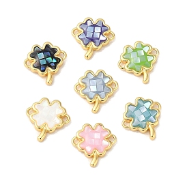 Epoxy Resin & Shell Connector Charms, Rack Plating Brass Clover Links, 18K Gold Plated, Long-lasting Plated, Cadmium Free & Lead Free