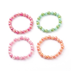 Opaque Acrylic Beads Stretch Bracelet for Kids, AB Color Plated, Round