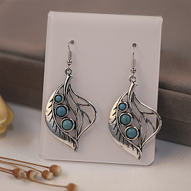 Vintage Blue Turquoise Leaf Earrings - Ethnic Style, Long, Personality, Women's Jewelry.