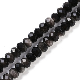 Natural Silver Obsidian Beads Strands, Faceted, Rondelle