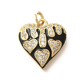 Brass Micro Pave Clear Cubic Zirconia Enamel Pendants, Heart Charms, with Jump Ring