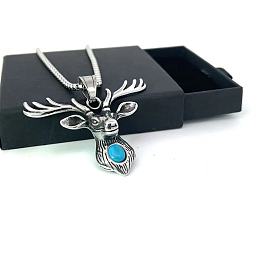 Ожерелья с подвеской в виде оленя из нержавеющей стали с синтетической бирюзой для мужчин и женщин