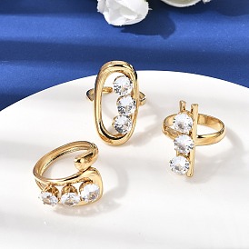 304 открытые манжеты из нержавеющей стали с цирконием и микро-паве для женщин, золотые