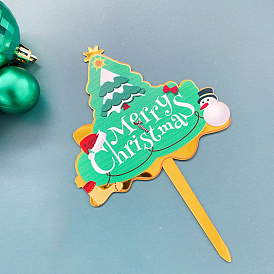 Toppers de pastel de acrílico de navidad, suministros de decoración de pasteles, árbol de navidad con la palabra feliz navidad