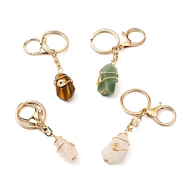 Natural Gemstone Keychain, with Golden Alloy Keychain Clasp Findings, Teardrop