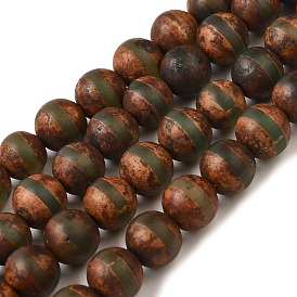 Natural Tibetan Agate Beads Strands, Dyed & Heated, Round, Sienna