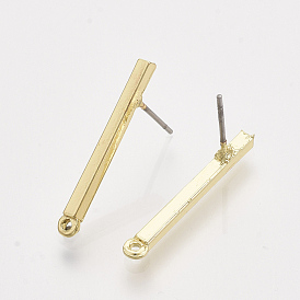 Alloy Stud Earring Findings, with Steel Pins and Loop, Rectangle
