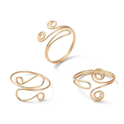 3Pcs 3 Style Vortex Cuff Rings Set, Copper Wire Wrapped Rings