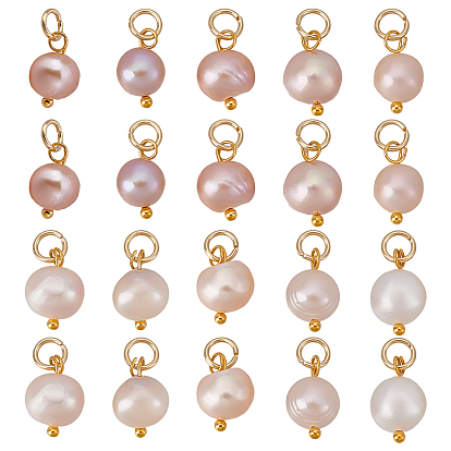 20шт. натуральный культивированный пресноводный жемчуг, двухсторонние полированные подвески, с выводами из латуни и 304 перемычками из нержавеющей стали., золотые