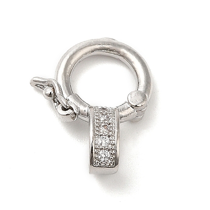 Brass Micro Pave Clear Cubic Zirconia Twister Clasps, Lead Free & Cadmium Free, Long-Lasting Plated, Flat Round