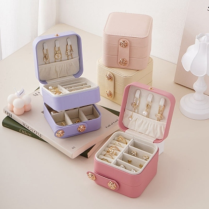 3 caja de almacenamiento de cuero pu de viaje en capas para mujer, Joyero cuadrado portátil organizador para pendientes, pulseras y collares, con botón a presión