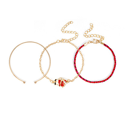 Christmas Charm Bracelet Set - Santa, Snowman & Sleigh Multi-Layered Bangle Jewelry