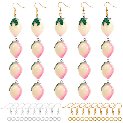DIY Dangle Earring Making Kits, Including Resin Pendants, Brass Earring Hooks & Jump Rings, Peach