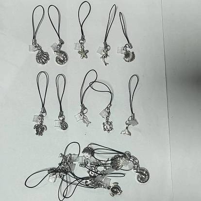 20pcs 10 sangles mobiles en alliage de style, avec bouchons anti-poussière mobiles en plastique