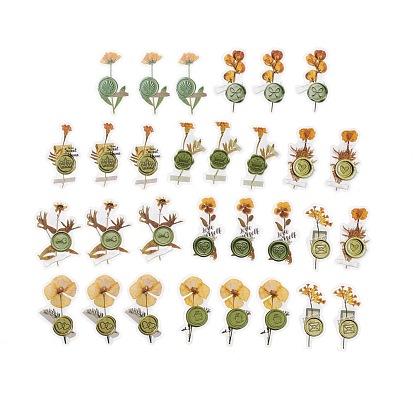 30Pcs 10 Styles Waterproof Self Adhesive PET Stickers, for Suitcase, Skateboard, Refrigerator, Helmet, Mobile Phone Shell, Orange