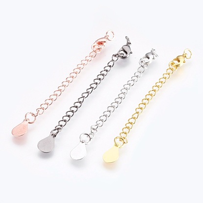 Brass Chain Extender, with Lobster Claw Clasps, Cadmium Free & Nickel Free & Lead Free, Long-Lasting Plated, Drop