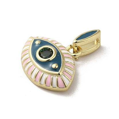 Brass Enamel Charms, with Glass, Real 18K Gold Plated, Eye Charm