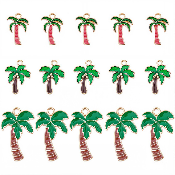 30 шт 3 стили подвески из сплава эмали, очарование кокосового дерева, золотой свет