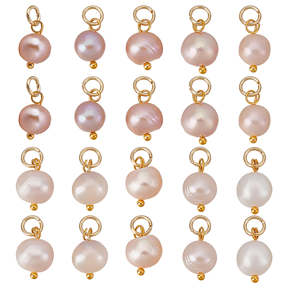 20шт. натуральный культивированный пресноводный жемчуг, двухсторонние полированные подвески, с выводами из латуни и 304 перемычками из нержавеющей стали., золотые
