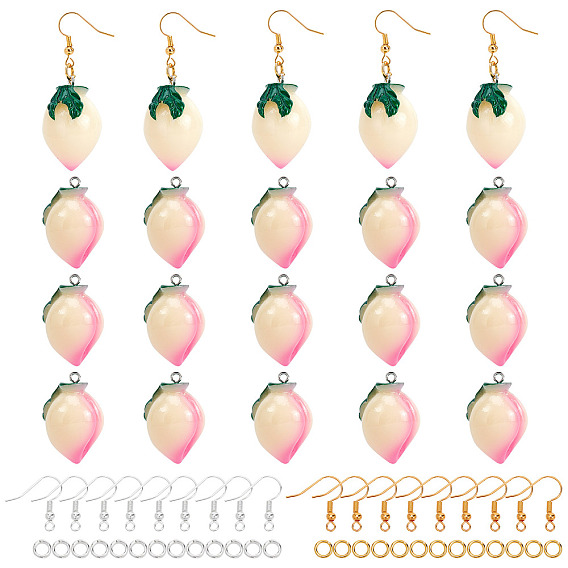 DIY Dangle Earring Making Kits, Including Resin Pendants, Brass Earring Hooks & Jump Rings, Peach