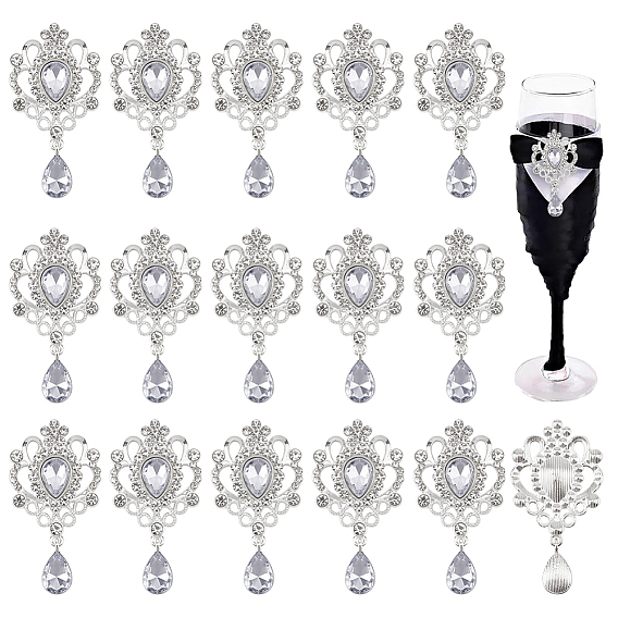 Cabochons de strass en alliage de 16pcs, avec de l'acrylique, goutte d'eau avec fleur