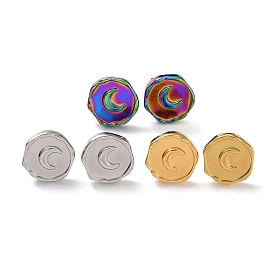 Ion Plating(IP) 304 Stainless Steel Flat Round with Moon Ear Studs for Women