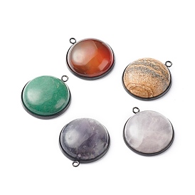 Pendentifs de pierres précieuses mélangées naturelles faites à la main, avec canon de fusil 304 réglages en acier inoxydable, demi-tour