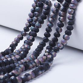 Electroplate Opaque Glass Beads Strands, Half Plated, Faceted, Matte, Rondelle