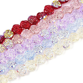 Гальванические стеклянные бусины, роза, с полным покрытием цвета радуги