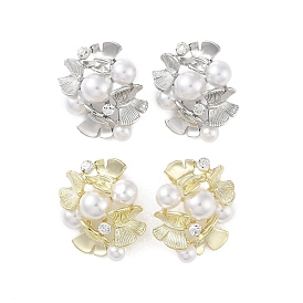 Brass with Resin Imitation Pearl Stud Earrings, with Micro Pave Cubic Zirconia, Flower