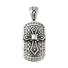 Retro 304 Stainless Steel Big Pendants, Rectangle with Cross Charm