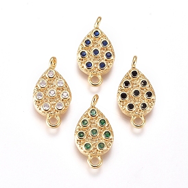 Brass Micro Pave Cubic Zirconia Links/Connectors, Teardrop, Golden