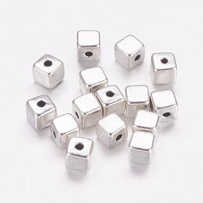 Tibetan Style Alloy Beads, Cadmium Free & Lead Free, Cube, about 4mm long, 4mm wide, 4mm thick, hole: 1mm