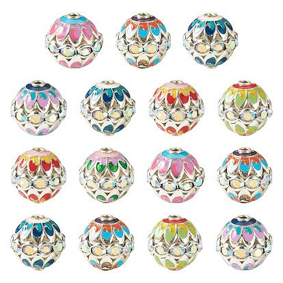 15Pcs Brass Enamel Beads, with Rhinestone