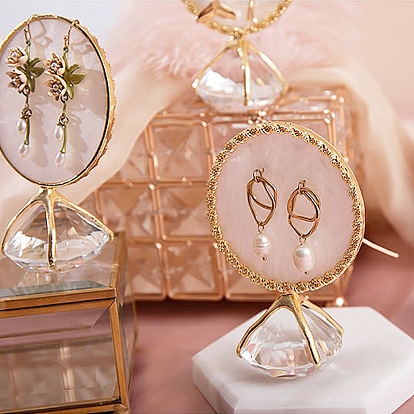 Resin Imitation Pearl Earring Displays, Iron with Plastic Diamond Shaped Base Jewelry Display Stand