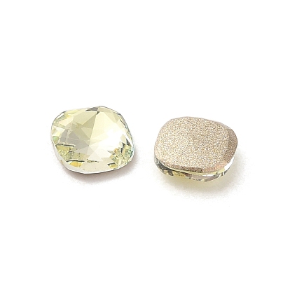Glass Rhinestone Cabochons, Point Back & Back Plated, Faceted, Square