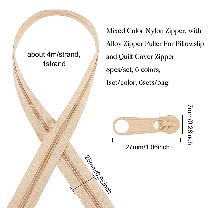 Nylon Zipper, with Alloy Zipper Puller, For Pillowslip and Quilt Cover Zipper