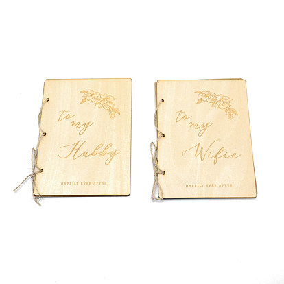 Tarjetas de felicitación de madera creativas, libro de votos de boda, con cuerda de yute y papel kraft