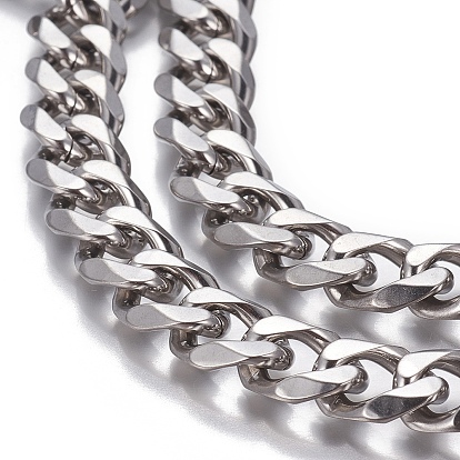 201 Stainless Steel Cuban Link Chains, Chunky Curb Chains, Faceted, Unwelded
