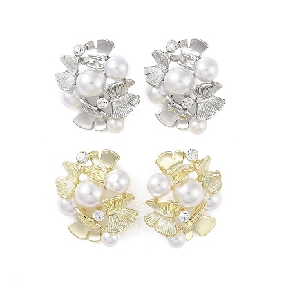 Brass with Resin Imitation Pearl Stud Earrings, with Micro Pave Cubic Zirconia, Flower