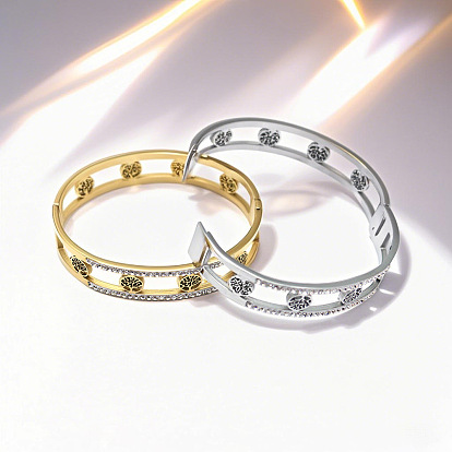 304 Браслеты из нержавеющей стали с кристаллами и стразами для женщин, древо жизни