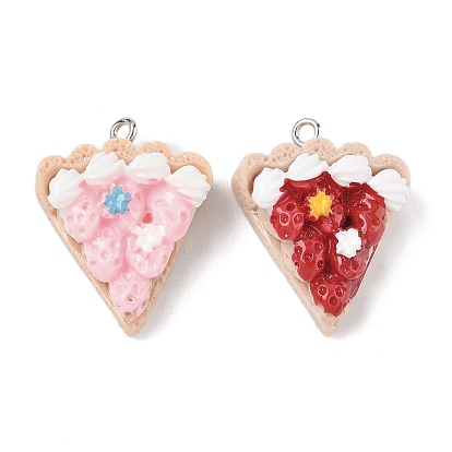 Непрозрачные подвески смолы, клубничный пирог, с платиново-железными петлями