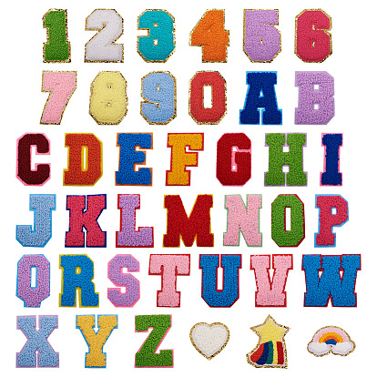 39 шт 39 стиль компьютеризированной вышивки ткань утюг на / пришить заплатки, аксессуары для костюма, аппликация, число и буква и сердце и метеор и радуга