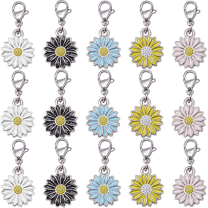 30Шт подвесные украшения из сплава эмали, из нержавеющей стали застежками омаров коготь, цветок